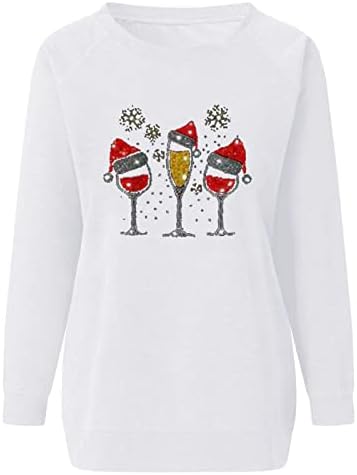Camisolas para mulheres Moda 2023 Ano Novo Crewneck Slave Longa Moletom Solid Solid Funny Christmas Wine camisa Tops de blusa