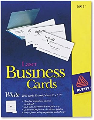 Cartão de visita Avery 5911, laser, 2 polegadas x3-1/2 polegadas, 2500/bx, branco