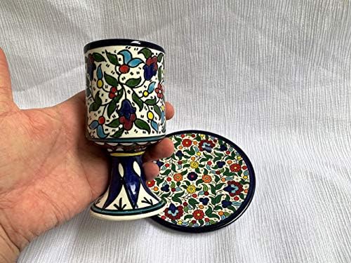 AMAZEIZING ARMENIAN CERAMICS KIDDUSH Cup com design de pratos Maroon Floral Theme & Blessing Words