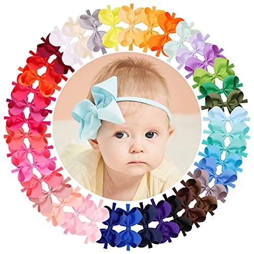 JollyBows 40pcs meninas meninas de fita de fita de gestão Bandas de cabeça 4,5 Acessórios de cabelo elásticos da faixa