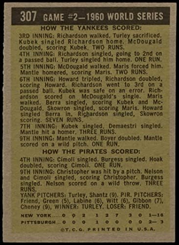 1961 Topps # 307 1960 World Series - Jogo # 2 - Mantle Slams 2 Homers Mickey Mantle Pittsburgh/Nova York Piratas/Yankees VG/Ex Pirates/Yankees