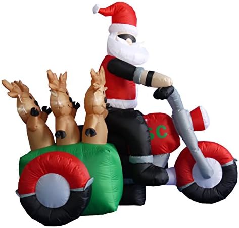 BZB Goods 5 pés de altura de Natal Papai Noel inflável e três renas na motocicleta Luzes de decoração interna ao ar