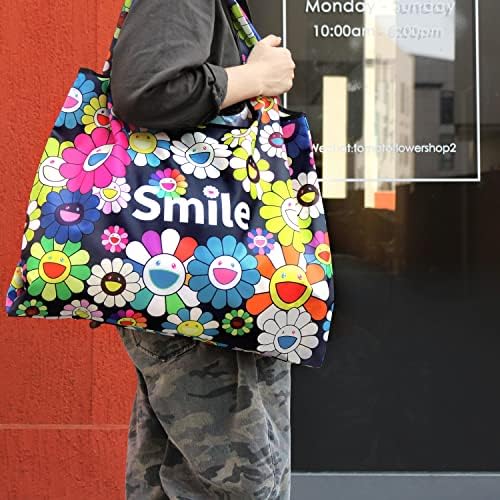 Bolsas reutilizáveis ​​sacolas de compras fofas de moda grandes sacos de supermercado com bolsa lavável leve lavável Smile Durável Flor