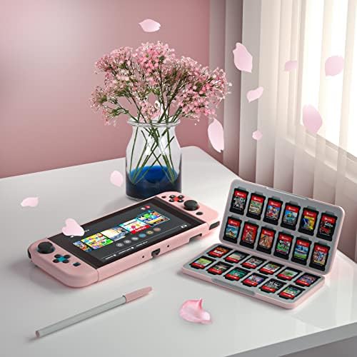 Nananino Switch Game Case Pink, Cherry Blossoms Switch Switch Game Card com 24 slots para cartas de jogo e 24 micro sd slots