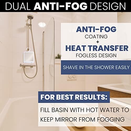 Espelho de chuveiro sem nebuloso portátil para barbear com gancho hangável, suporte de barbear e superfície à prova de quebra
