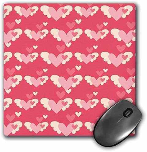 3drose LLC 8 x 8 x 0,25 polegadas Mouse pad, corações rosa com asas - Arte adorável e divertida - Arte infantil