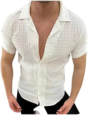 Moda de moda masculina Casual de lapid de botão de lapela colorida Camisa de manga curta na primavera e camiseta casual