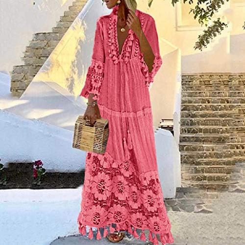 Vestidos de verão zefotim para mulheres 2023 manga longa Floral V pescoço maxi vestido casual moda praia vestidos