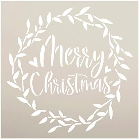 Feliz Natal em Mistletoe Wreath Starncil Por Studior12 - Selecione Tamanho - EUA Made - Craft DIY Modern Farmhouse Home Decor | Paint Winter Wood Sign