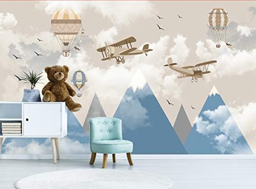 Papel de parede infantil - Aviões de aeronaves de montanhas balões - foto de parede de parede de parede mural infantil quarto berçário de papel grande decoração de pôster