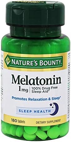 Melatonina por Bounty da Nature, de ajuda para dormir sem drogas, suplemento alimentar, promove a saúde do relaxamento e do sono, 1mg, 180 comprimidos