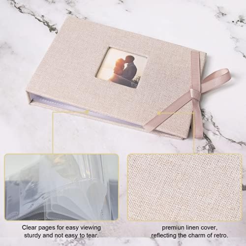 Vienrose Small Photo Álbum 4x6, Mini Picture Book com bolsos, Páginas claras contém 52 fotos, capa de tecido de linho Posto Photobook