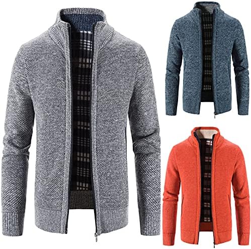 Badhub Casual Flim Zip Up Sweeters Cardigan grossos para homens, camadas de colarinho de manga comprida com bolsos