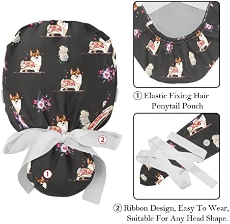 6 peças Mandala elefante geométrico de limpeza étnica com botões e boné cirúrgica com gravata de fita para mulheres