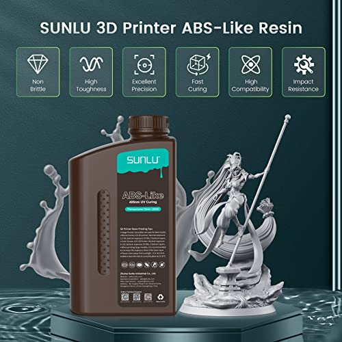 Resina da impressora 3D SunLU, resina de alta resistência de 1000g de ABS para resina 4K/6K/8K LCD/DLP/SLA Impressora 3D, resina de impressão 3D de cura UV de 405nm, boa resistência, não quebradiça e alta precisão, cinza 1000g