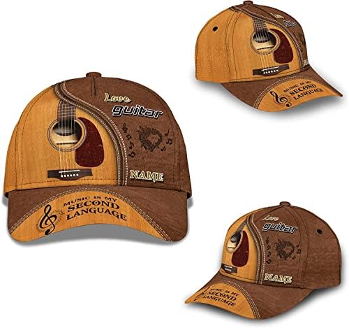 Nome personalizado Love Guitar Music é minha segunda língua Classic Baseball Cap - Classic 3D Cap, Cap Guitar Baseball, Caps