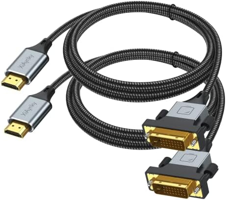 HDMI para DVI Adaptador 2-Pack 2, DVI bidirecional de 6 pés DVI para HDMI Adaptador masculino para masculino Support 1080p, 3D Comupter, monitor, console de jogo