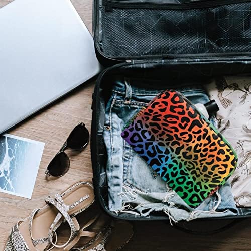 Tbouobt Makeup Bag Zipper Bolsa Travel Organizador Cosmético para Mulheres e Meninas, Padrão de Leopardo Colorido Rainbow