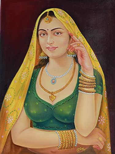 Novica Primary ou Jewel Colors People e retratos pinturas realistas pintando da Índia 'Rajasthani Beauty I'