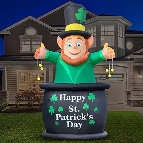 HolidayanaNana 9ft St Patricks Dia Inflável Pote de Goldes de Gold-Potas de Saint Patty Pote de Decoração de Blow Up Yard Gold, Inclui