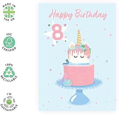 Central 23 Cartão de aniversário de unicórnio para meninas - Presentes de menina de 8 anos - Cartão de aniversário da neta - cartão