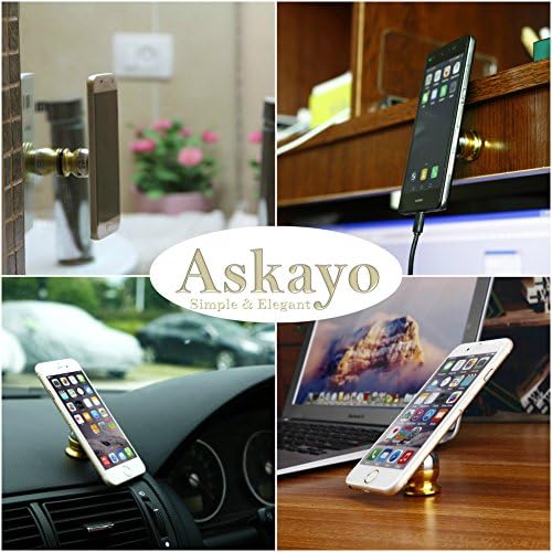 O suporte magnético do telefone celular de Askayo, monta em qualquer lugar/escritório/carro, vem com 5 adesivos de metal para iPhone, smartphone e muito mais, adere ao painel/superfície plana, gira 360 graus