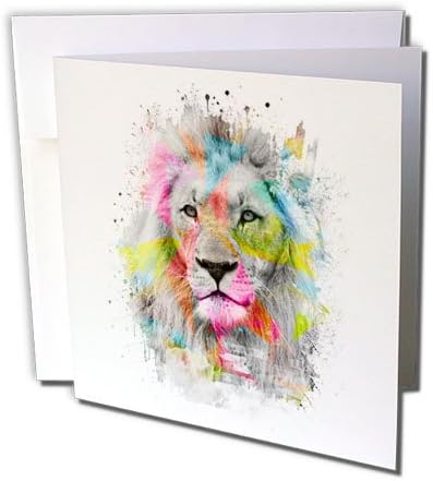 Retrato de leão masculino majestoso 3drose com polígonos coloridos - cartão de felicitações, 6 x 6, solteiro