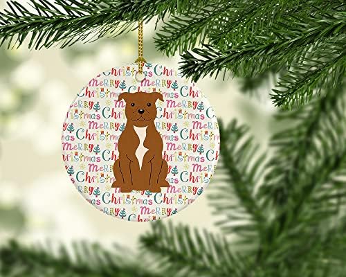 Tesouros de Caroline WDK1590CO1 Feliz Natal Staffordshire Bull Terrier Brown Cerâmica Ornamento, multicolor, decorações de árvores de