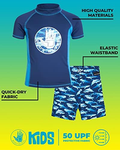 Body Luve Garotos Configuração de guarda -precipitação - UPF 50+ Camisa de natação de manga curta e banheira de banheira - conjunto de roupas de banho para meninos