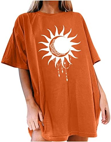 Manga curta de manga curta Camisa de tamanho grande sol e camisetas gráficas de lua