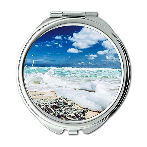 Espelho, espelho compacto, nuvens de praia diurna, espelho de bolso, espelho portátil