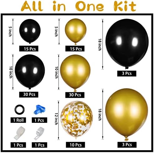Joyypop Black and Gold Balloon Garland Arch Kit com 40 polegadas de ouro número 2023 Balão para suprimentos de festas de véspera de Ano Novo, decorações de formatura