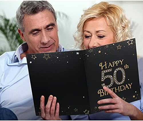 Decoração do cartão de aniversário Feliz aniversário Jumbo Mensagem Cartões de felicitações preto e dourado Estrelas