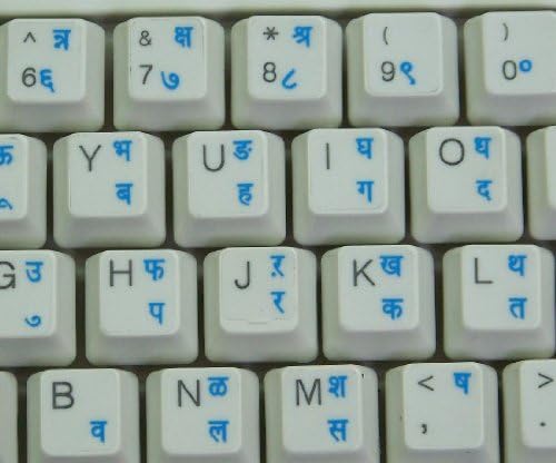 Adesivos de teclado hindi com fundo transparente de letras azuis