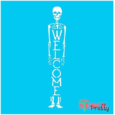 Esqueleto de Halloween Bem-vindo Sign-Sign-Xs | Material de cor azul brilhante