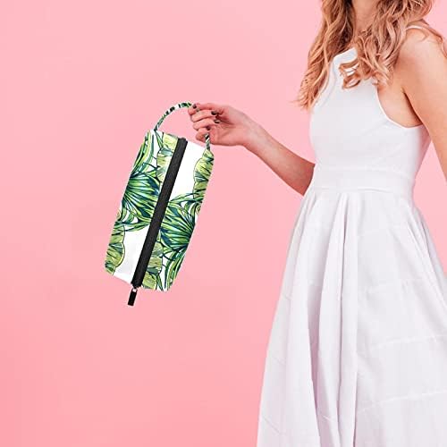 Bolsa de maquiagem bolsa de bolsa de bolsa cosmética com zíper para mulheres e meninas flores tropicais folhas de palmeira
