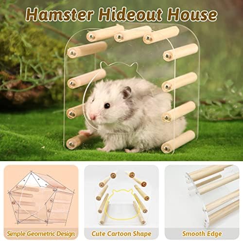 BNOSDM acrílico hamster esconderijo de madeira hamster hamster transparente hamster hut hideaway pequeno animal habitat decoração acessórios de gaiola para hamsters anões camundongos gerbils