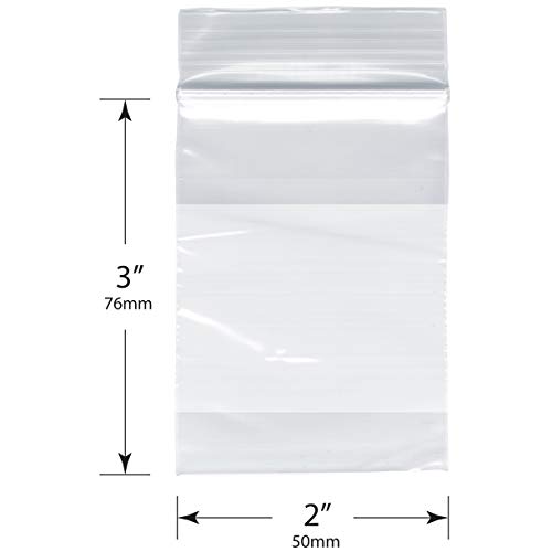 Plymor Zipper Reclosable Sacos plásticos com bloco branco, 2 mil, 2 x 3