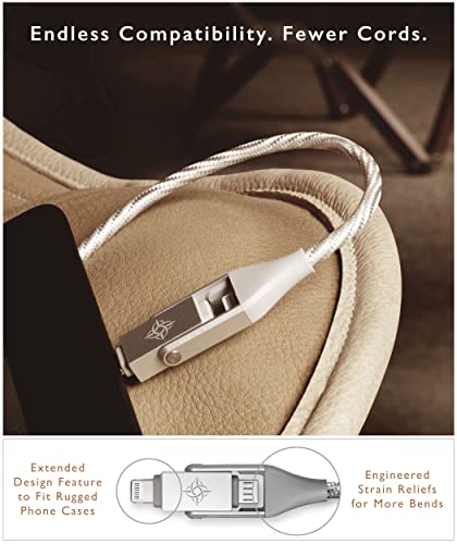 Chimera 3-em 1 MFI Certificado USB para Lightning & Micro Multi-Cable e Fast Charging-Data Cord para acessórios Apple, iPhone, iPad, iMac e USB, sem adaptadores adicionais necessários | 4ft