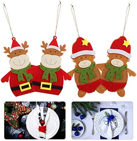 4 PCs sentiram lindos sacolas de talheres criadas decors desenho animado pingentes de natal decoração de casa para festa de comemoração