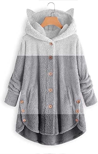 Jaqueta de lã de colorblock para mulheres pulôver moletom molho de gato bolso de orelha sólida quente inverno de tamanho