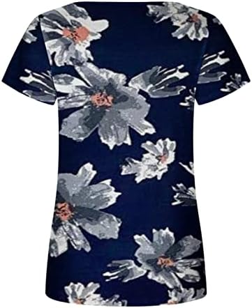 Blouses de manga curta para meninas adolescentes outono de verão colher pescoço videira floral gráfico relaxado tops plissados ​​femininos 2023