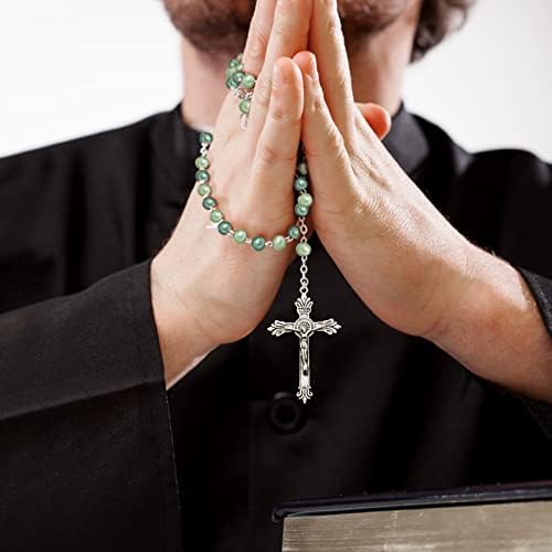 Komi Pearl Rosário Biço Católico para Mulheres 6mm 8mm Glass Pérolas Pérolas Rosário Colar Crucifixo Cruz Cross Maded