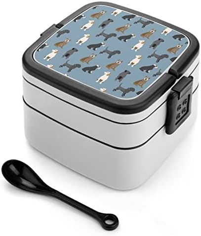 Padrão com cães coloridos duplo empilhável Bento lancheira recipiente de almoço reutilizável com utensílio para jantar escolar