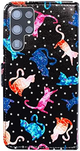 Bcov Samsung Galaxy S22 Caixa Ultra Wallet, Cats coloridos Caixa de couro multifuncional colorida capa de carteira de