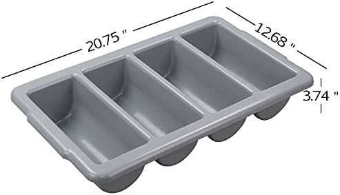 Cutrenqueiras de talheres comerciais de plástico de 4 pacotes de Begale, caixa de talheres de 4 compartimentos, cinza