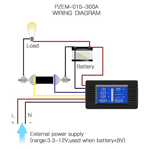 Quul Multifunction Battery Monitor Meter, 0-200V, 0-300A LCD Display Corrente digital e detector de tensão