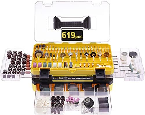 Kit de acessórios para ferramentas rotativas, longmate com 619 peças de 1/8 polegada Shanks acessórios para ferramentas elétricas