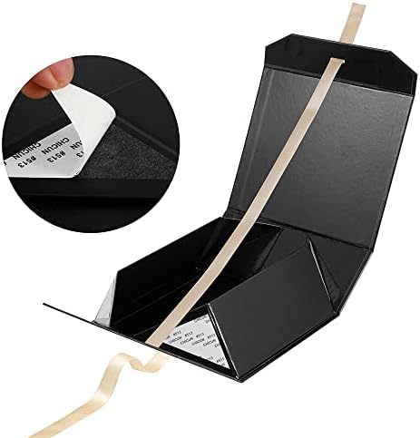 Caixa de presente preta 8x7x3.3 polegadas, caixa de presente de luxo com fita, caixa de presente vazia com fechamento magnético