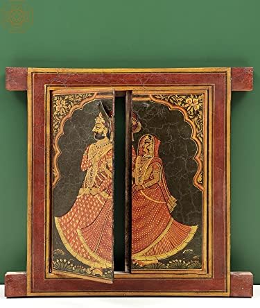 Índia exótica 13 Pintada à mão Rei Rainha Jharokha | Janela de madeira |